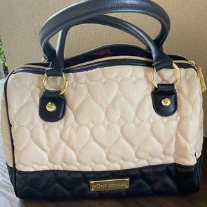 Betsey Johnson black/cream quilted hearts handbag